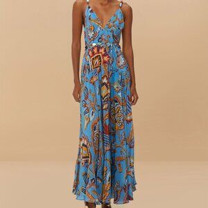 NWT FARM Rio Blue Sunset Tapestry Sleeveless Midi Dress Size L